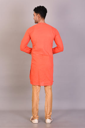 Long Orange Silk Kurta with Full Sleeves