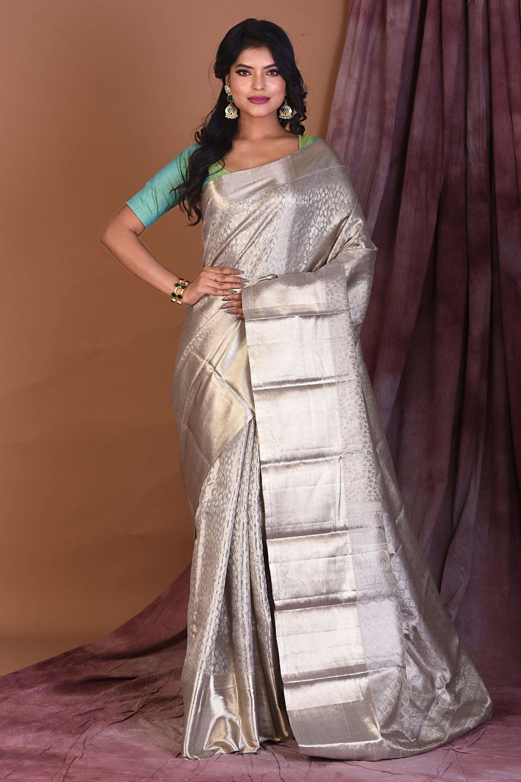 Grey Pure Kanjivaram Saree with Zari Work - Keya Seth Exclusive