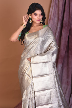 Grey Pure Kanjivaram Saree with Zari Work - Keya Seth Exclusive