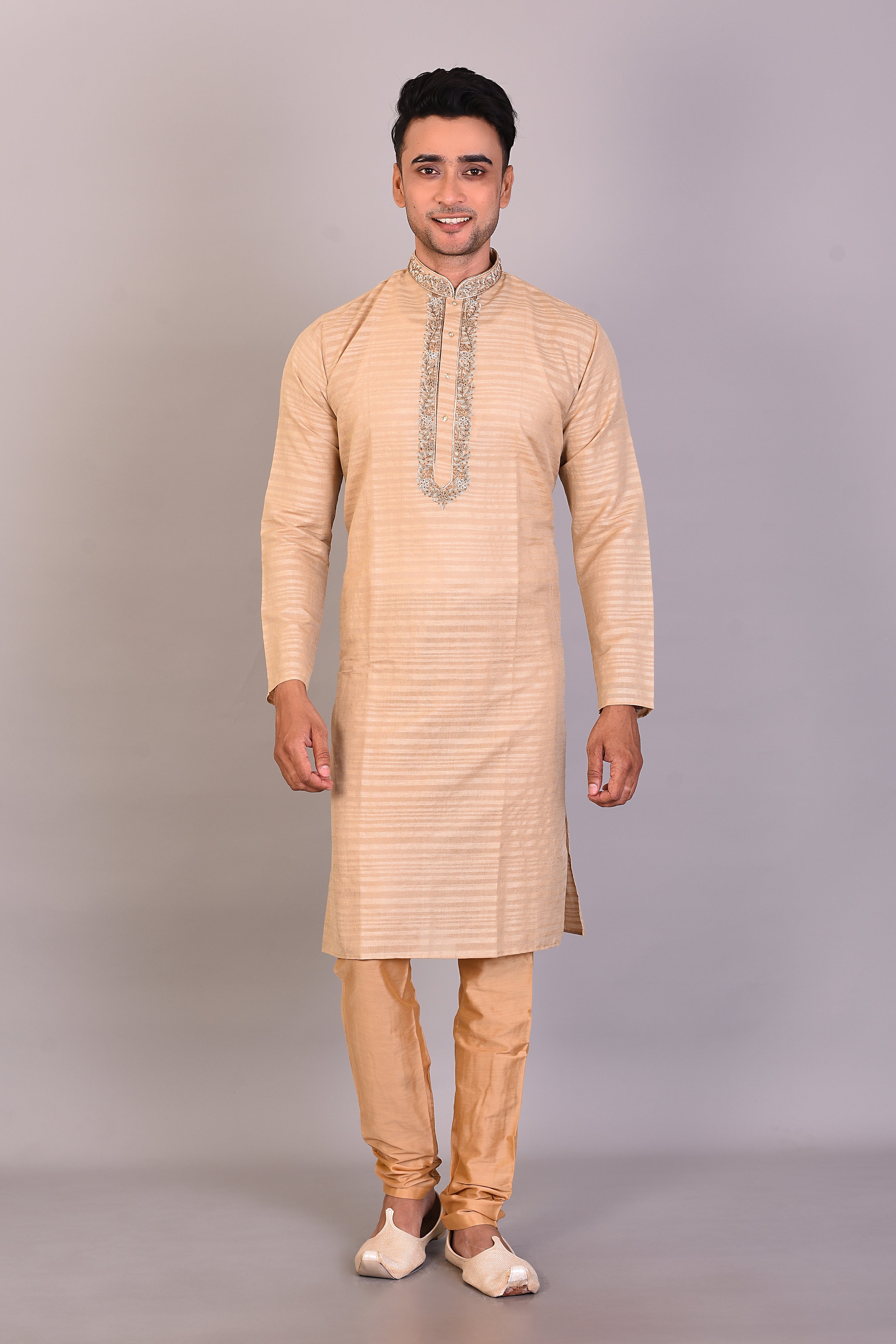 Long Tussar Silk Kurta with Full Sleeves