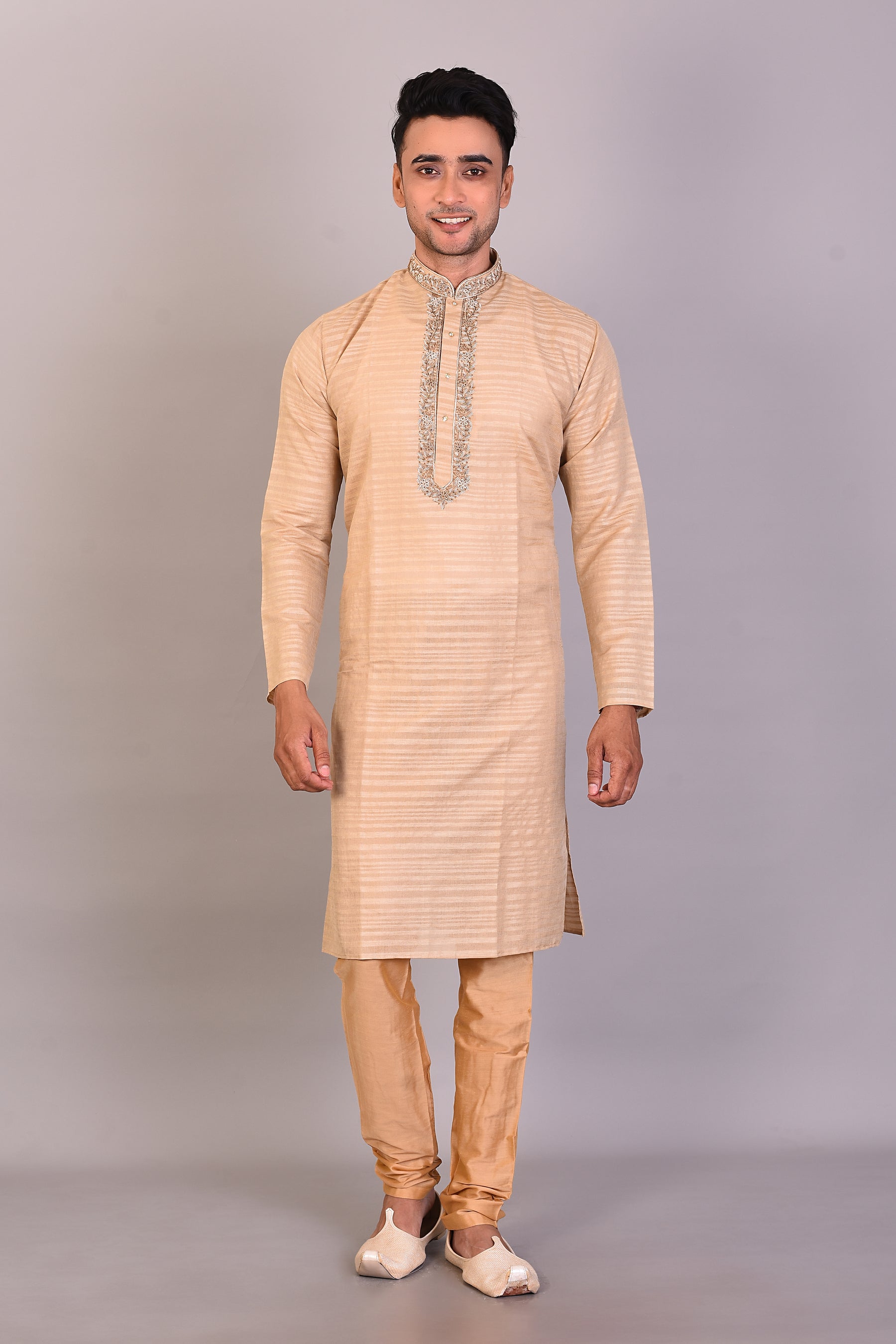 Long Tussar Silk Kurta with Full Sleeves