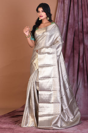 Grey Pure Kanjivaram Saree with Zari Work - Keya Seth Exclusive