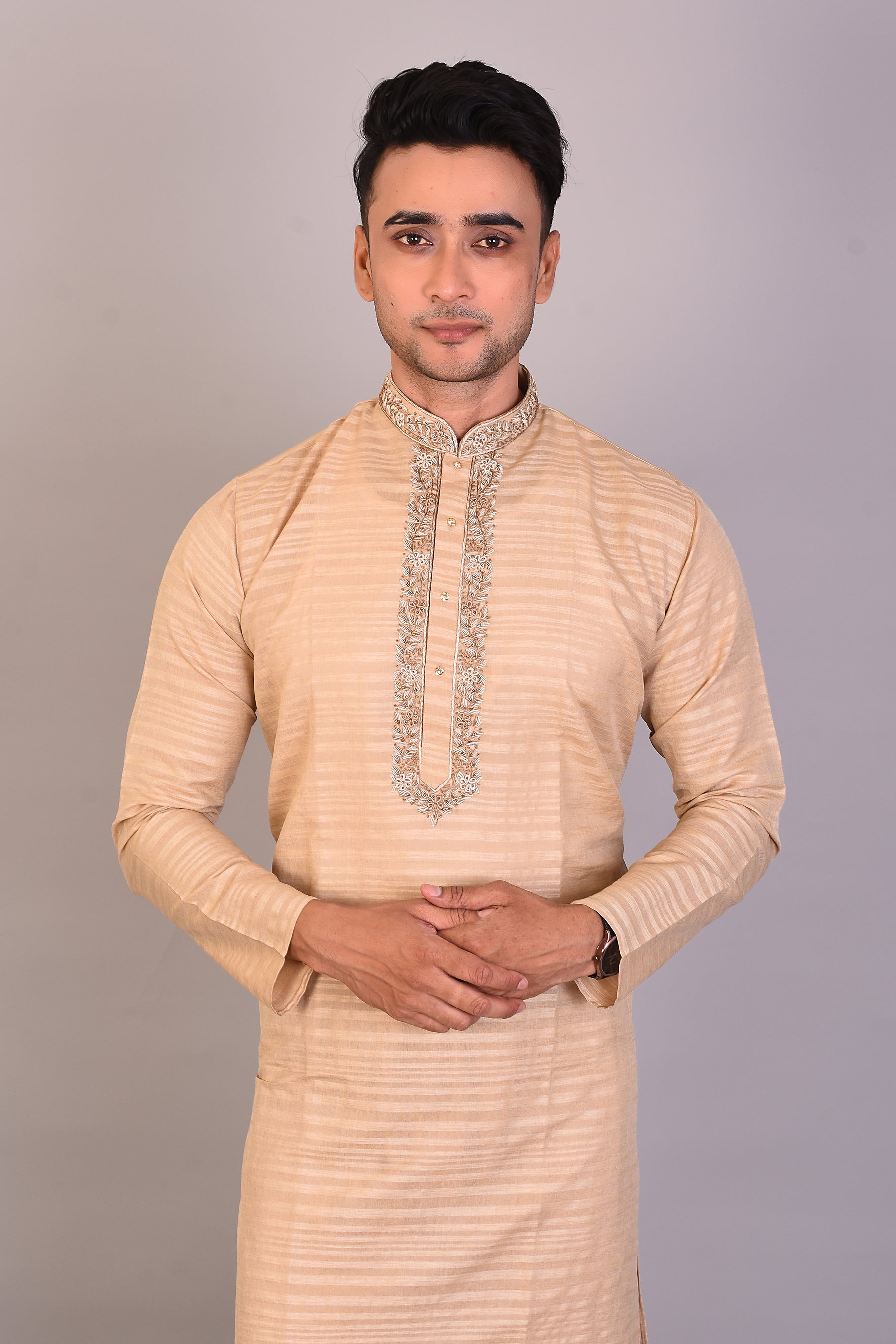 Long Tussar Silk Kurta with Full Sleeves