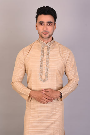Long Tussar Silk Kurta with Full Sleeves