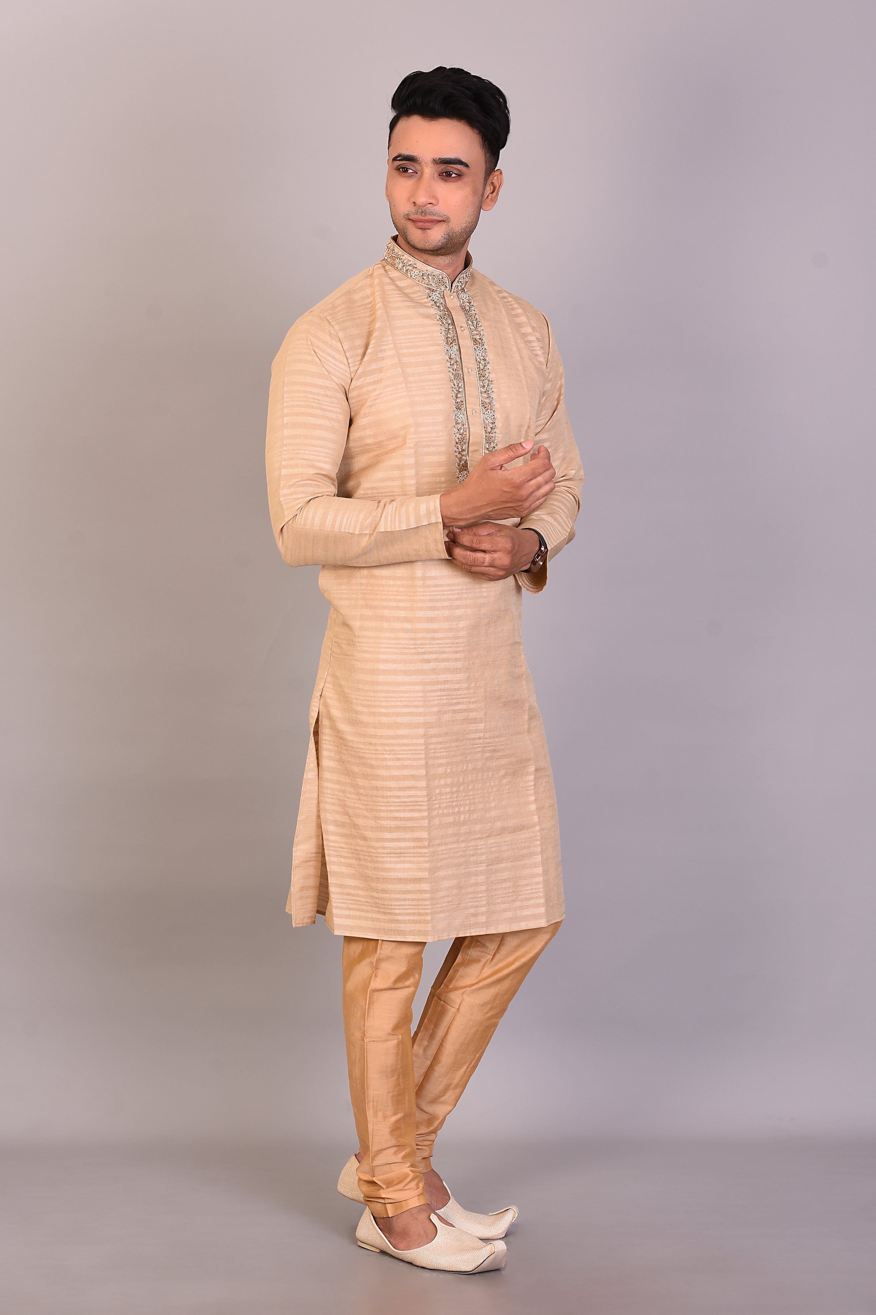 Long Tussar Silk Kurta with Full Sleeves