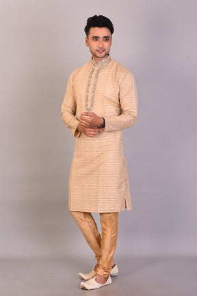 Long Tussar Silk Kurta with Full Sleeves