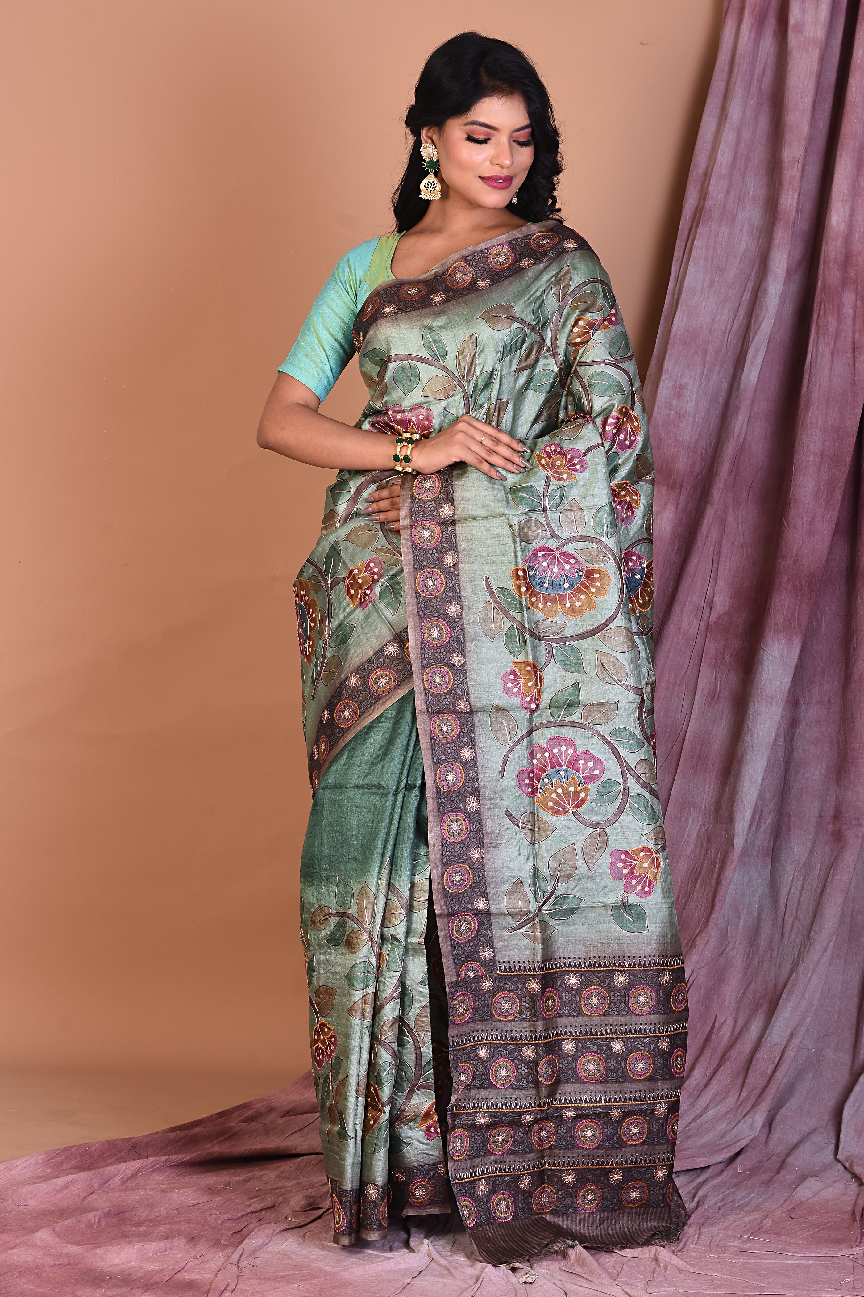 Light Green Pure Tussar Saree - Keya Seth Exclusive