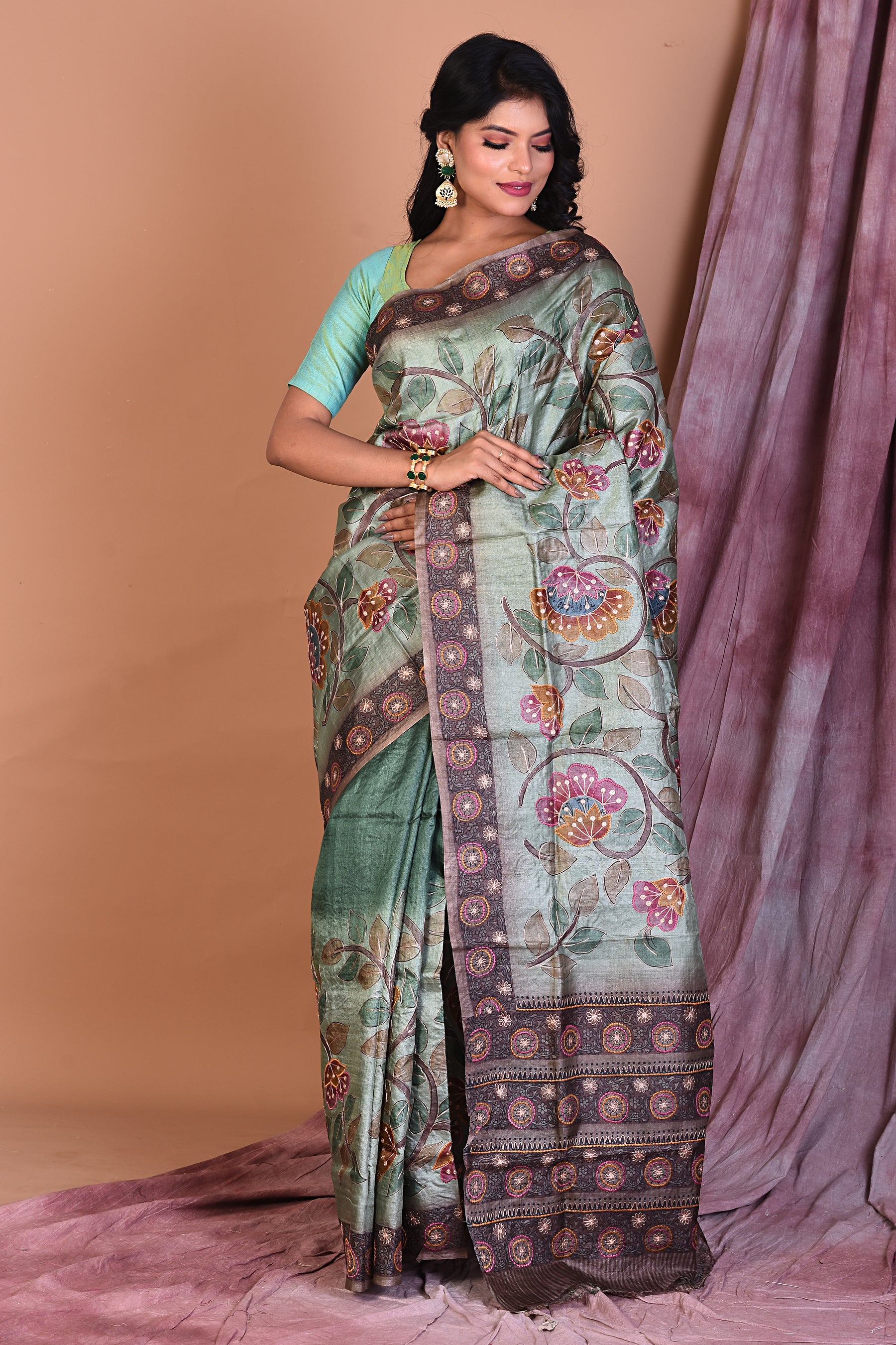 Light Green Pure Tussar Saree - Keya Seth Exclusive