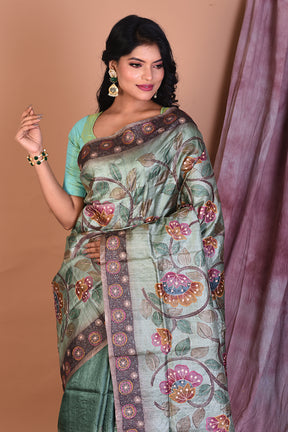 Light Green Pure Tussar Saree - Keya Seth Exclusive