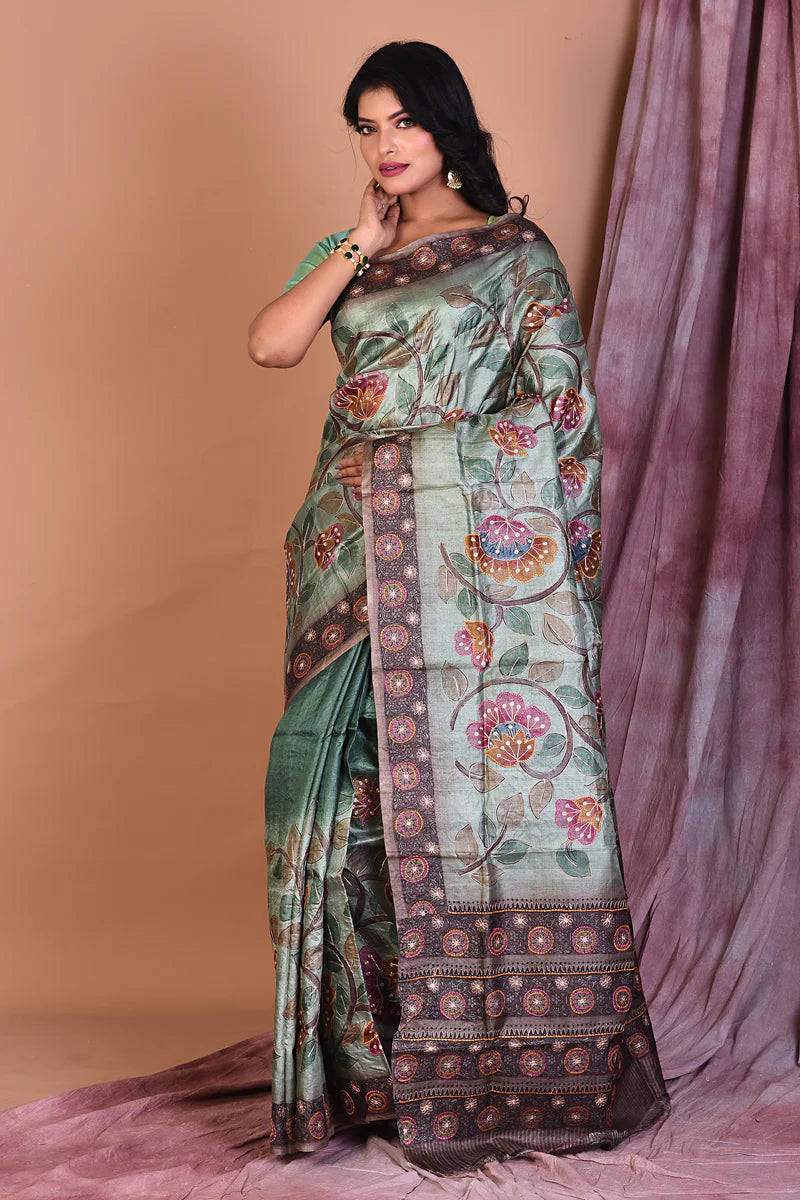 Light Green Pure Tussar Saree - Keya Seth Exclusive