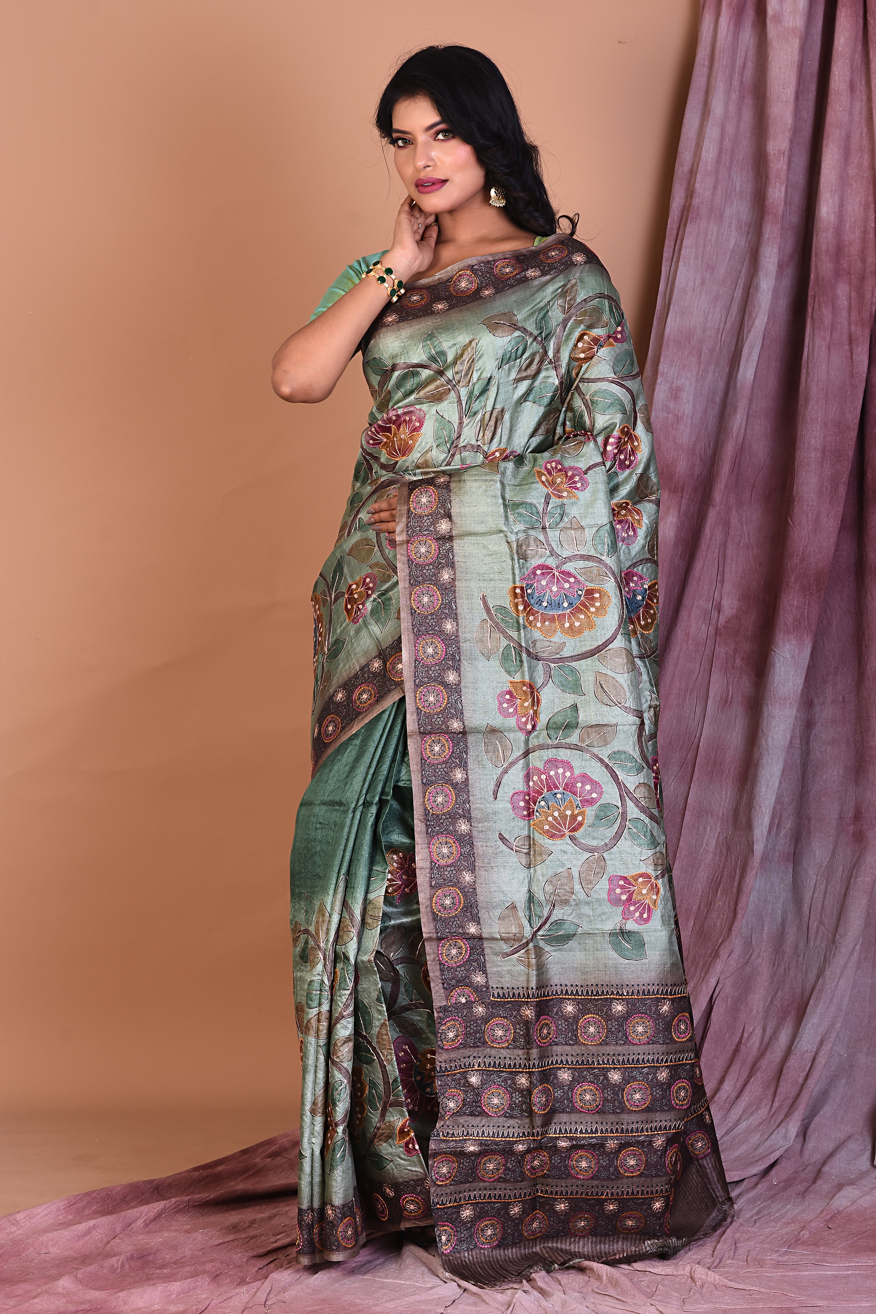 Light Green Pure Tussar Saree - Keya Seth Exclusive