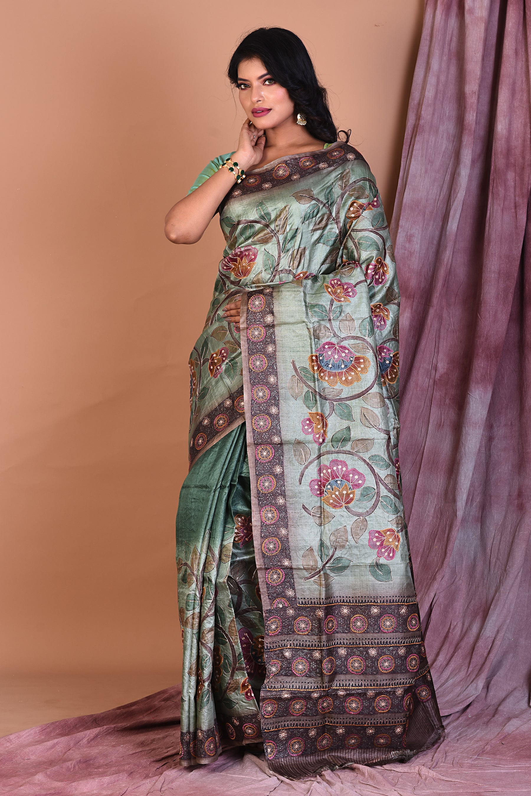 Light Green Pure Tussar Saree - Keya Seth Exclusive