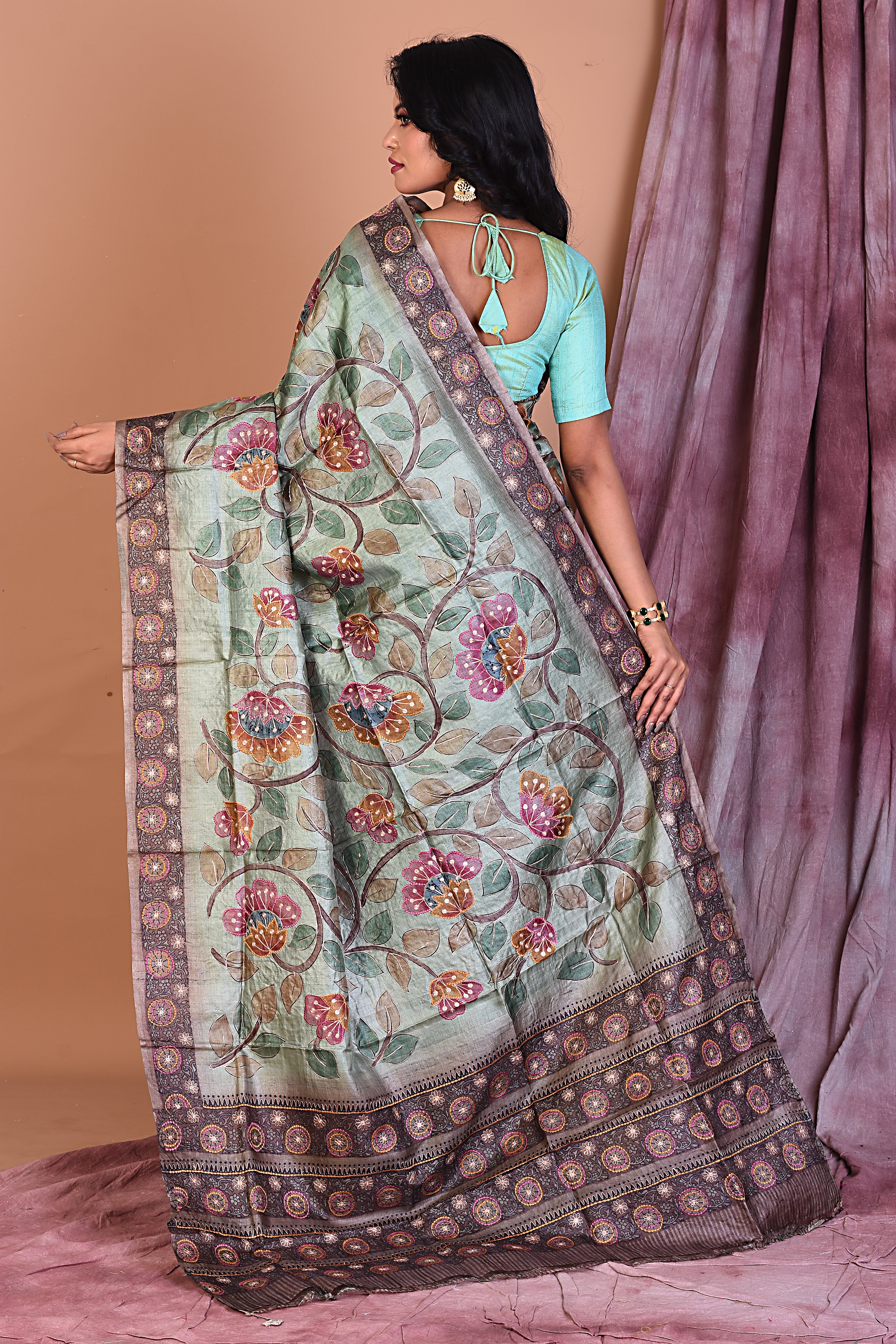 Light Green Pure Tussar Saree - Keya Seth Exclusive