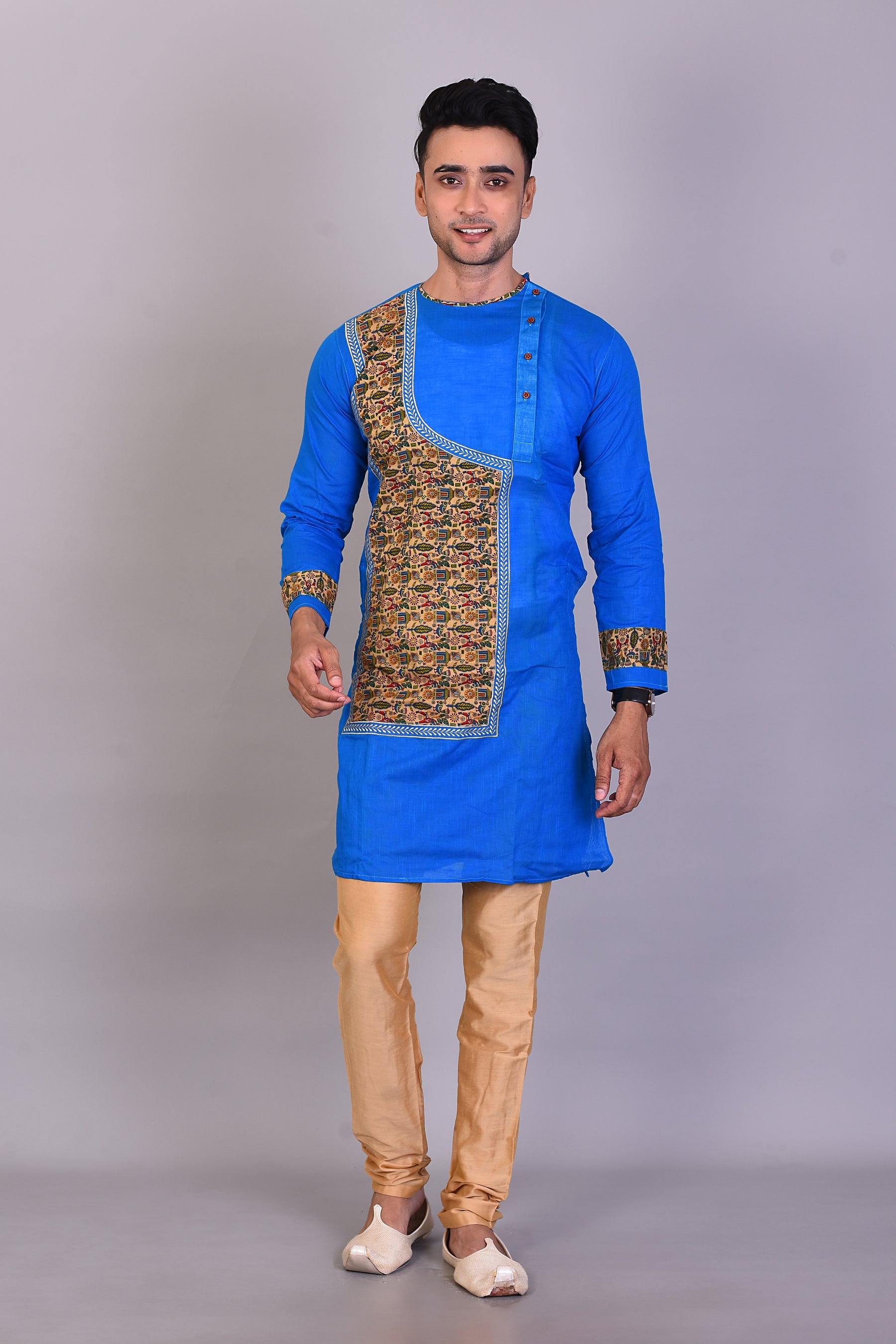 Long Blue Silk Kurta with Full Sleeves - Keya Seth Exclusive