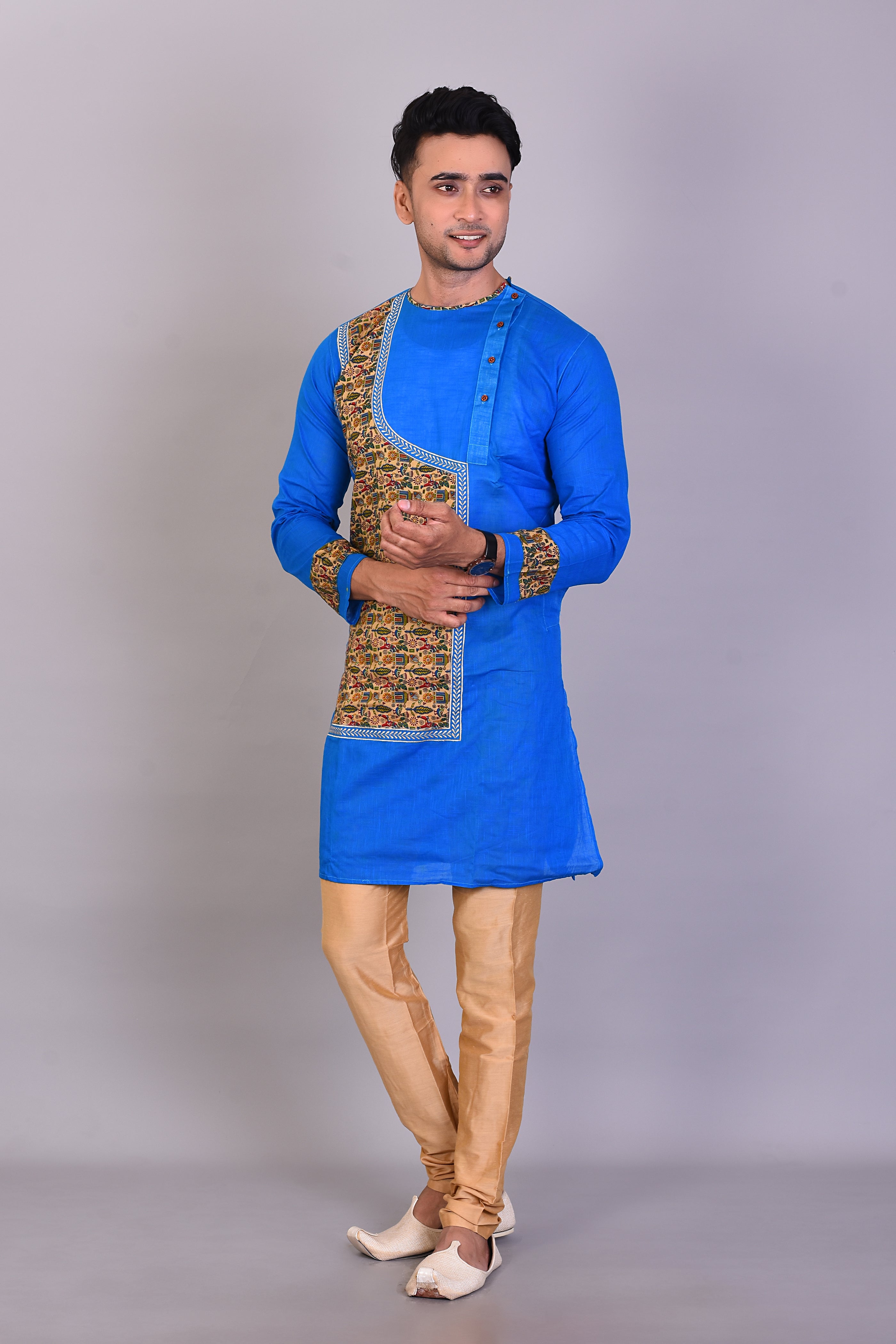 Long Blue Silk Kurta with Full Sleeves