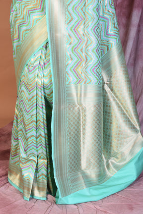 Mint Green Blended Katan Saree with Zari Work - Keya Seth Exclusive