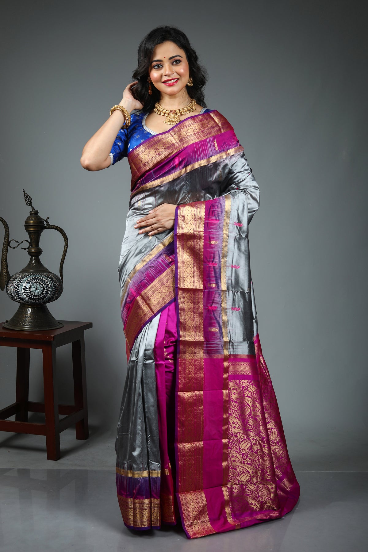 Grey Pure Kanjivaram Silk Saree
