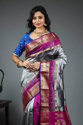 Grey Pure Kanjivaram Silk Saree