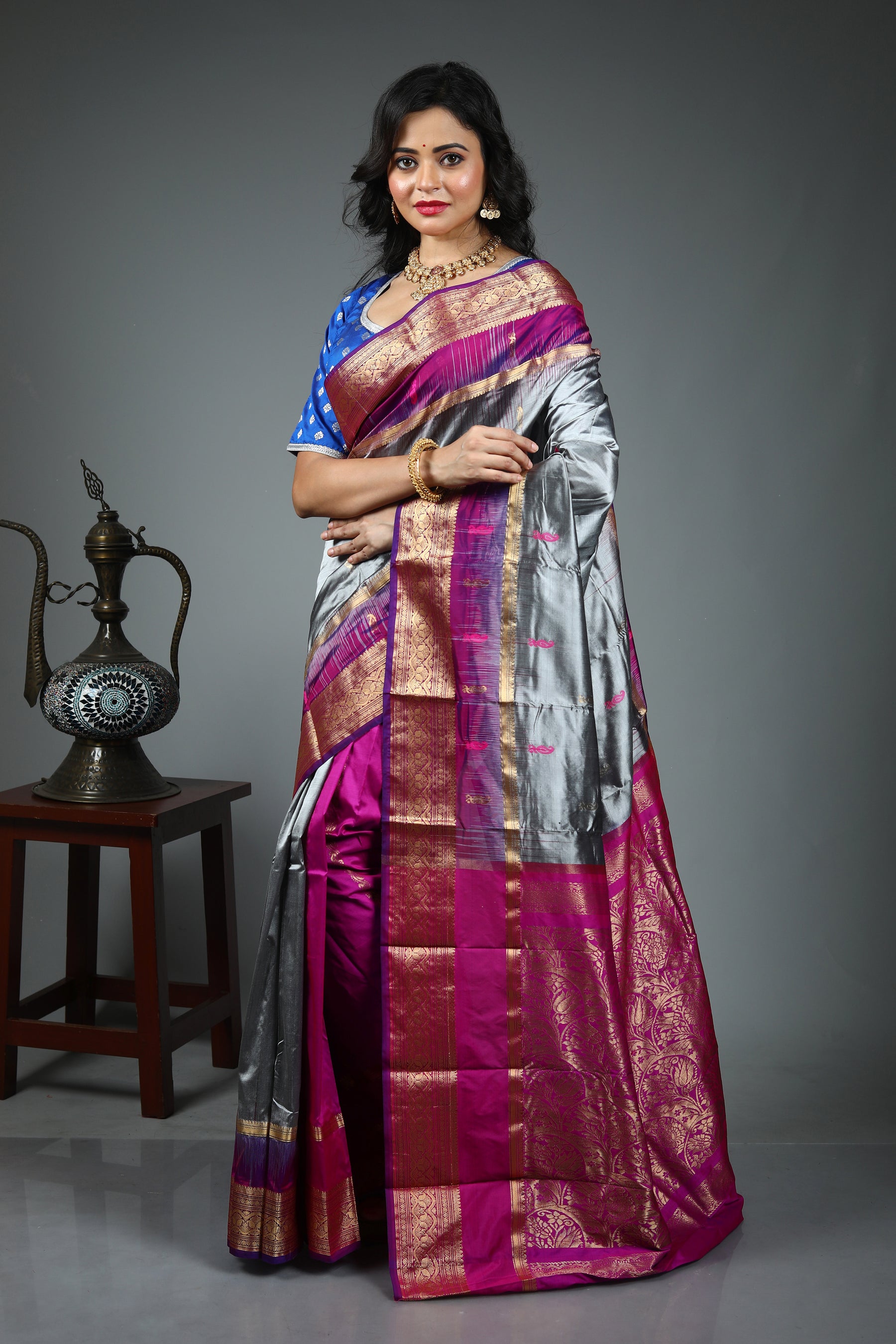 Grey Pure Kanjivaram Silk Saree