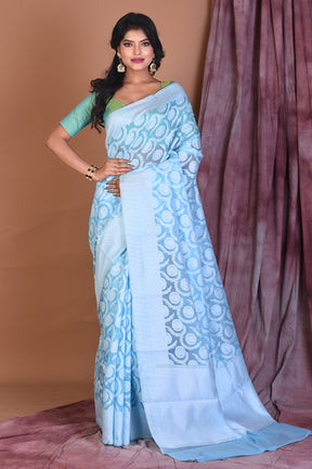 Light Blue Blended Dhakai Banarasi Saree - Keya Seth Exclusive