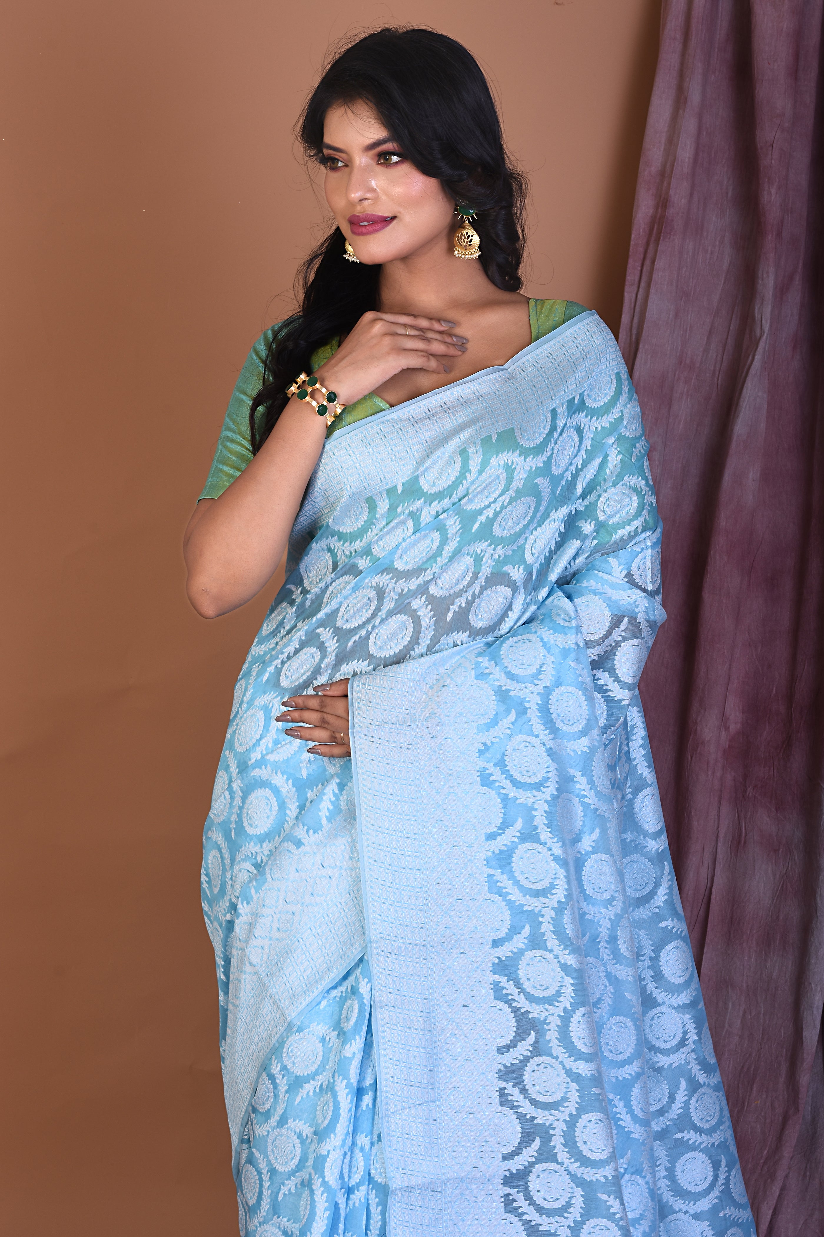 Light Blue Blended Dhakai Banarasi Saree - Keya Seth Exclusive