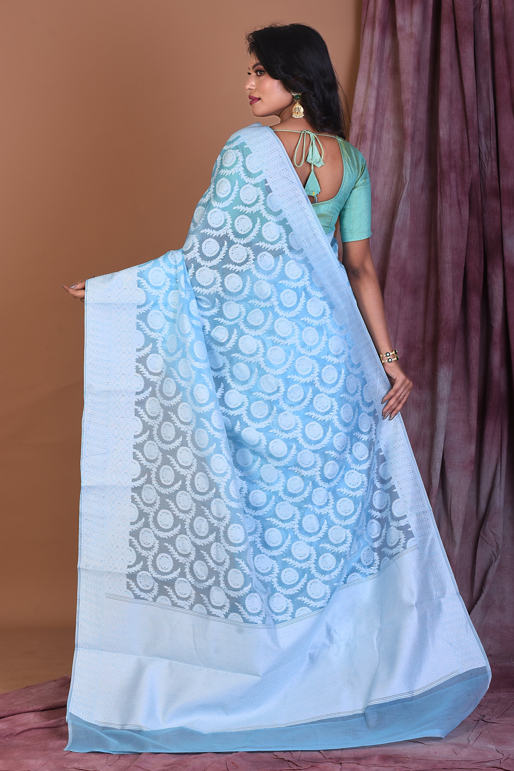 Light Blue Blended Dhakai Banarasi Saree - Keya Seth Exclusive