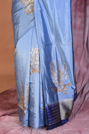 Borderless Grey Blended Silk Saree - Keya Seth Exclusive