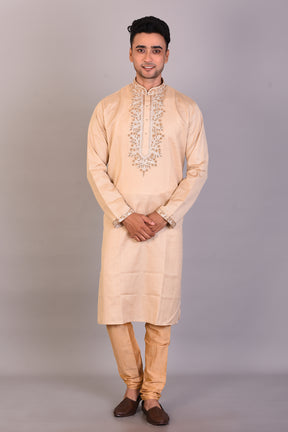 Long Tussar Silk Kurta with Full Sleeves