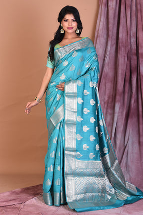 Sea Green Pure Chiniya Silk Saree with Golden Zari - Keya Seth Exclusive