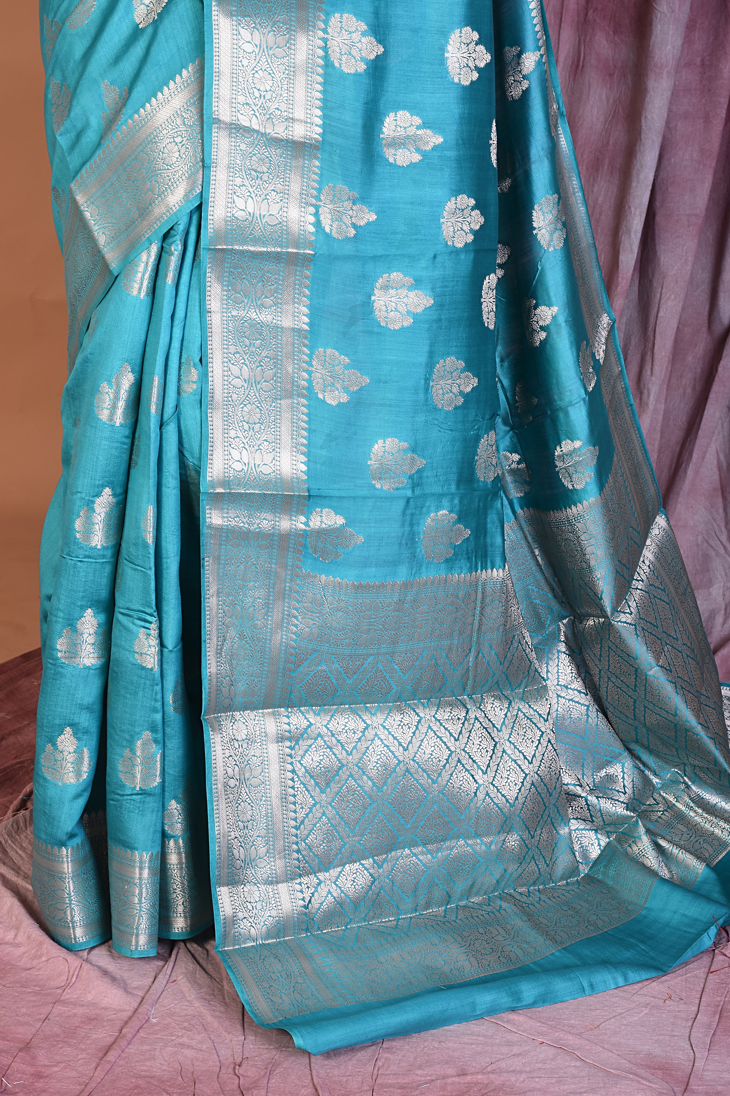 Sea Green Pure Chiniya Silk Saree with Golden Zari - Keya Seth Exclusive