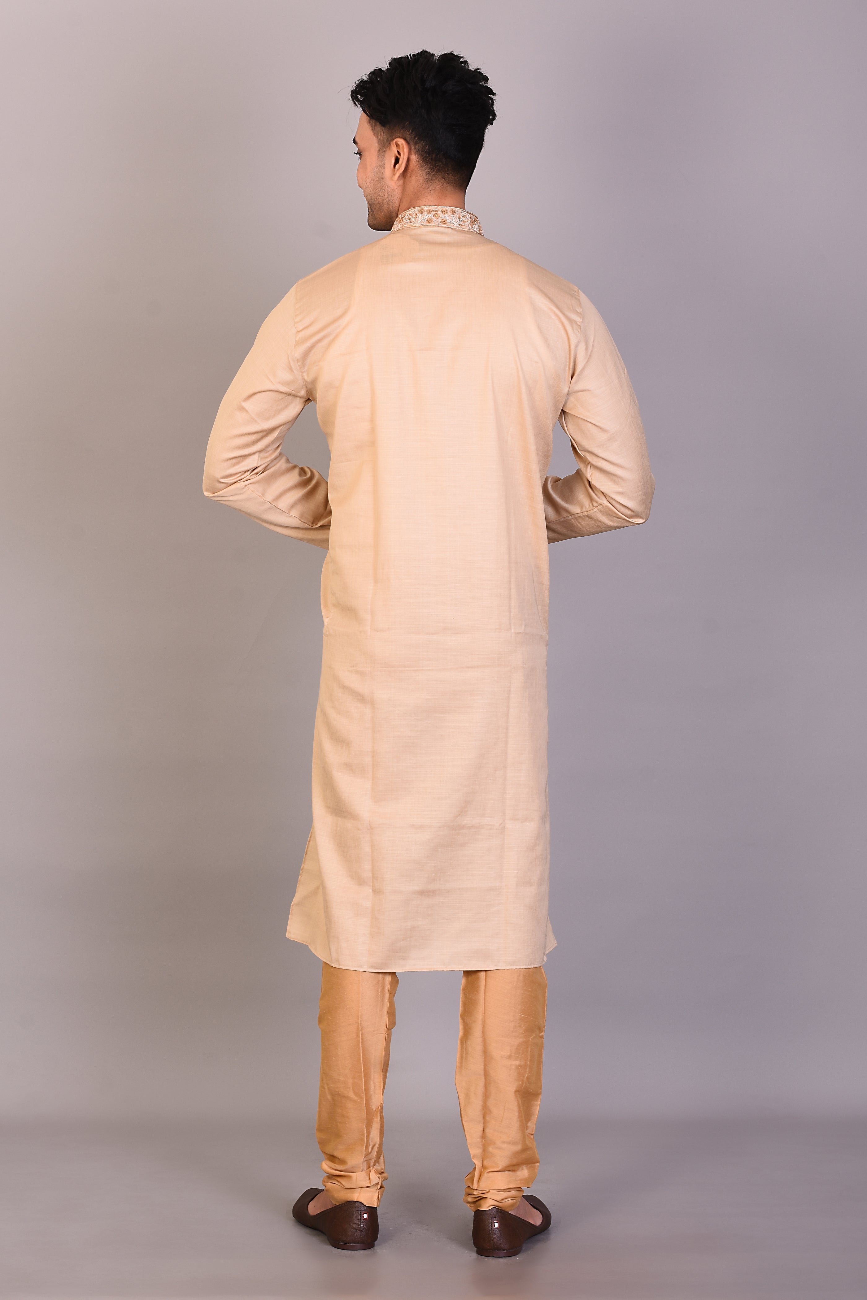 Long Tussar Silk Kurta with Full Sleeves