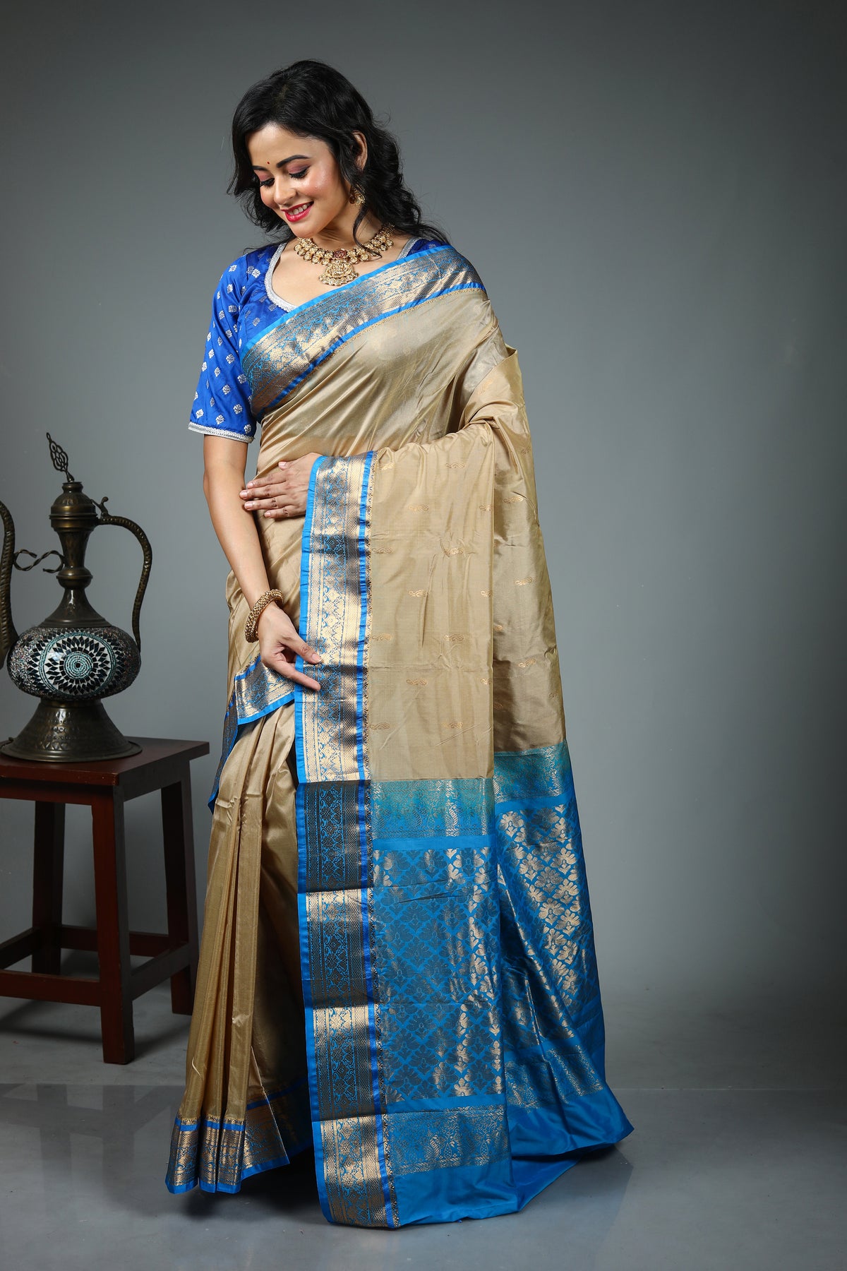 Offwhite Pure Kanjivaram Silk Saree
