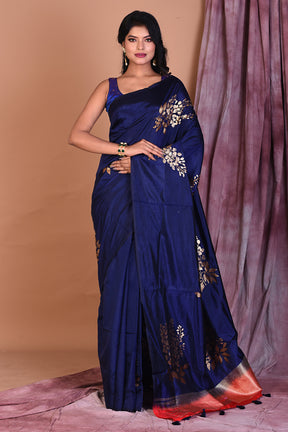 Borderless Navy Blue Blended Silk Saree - Keya Seth Exclusive