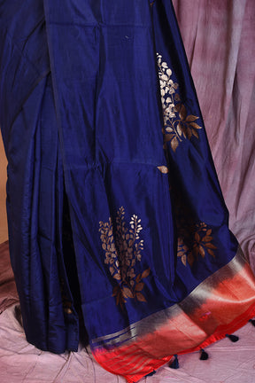 Borderless Navy Blue Blended Silk Saree - Keya Seth Exclusive