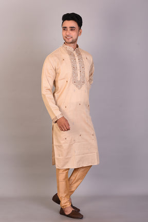 Long Tussar Silk Kurta with Full Sleeves