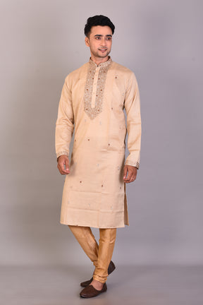 Long Tussar Silk Kurta with Full Sleeves