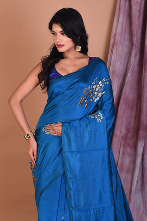 Borderless Blue Blended Silk Saree - Keya Seth Exclusive