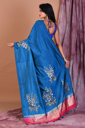 Borderless Blue Blended Silk Saree - Keya Seth Exclusive