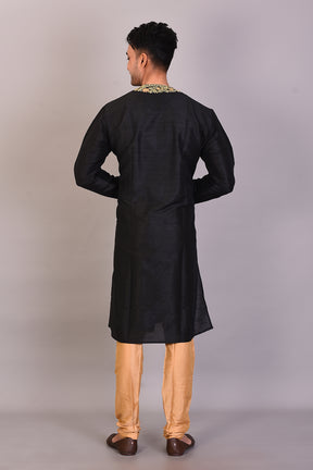 Long Black Silk Kurta with Full Sleeves