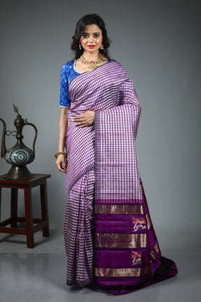 Purple Pure Checkered Kanjivaram Silk Saree