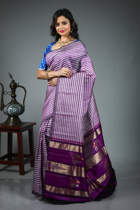 Purple Pure Checkered Kanjivaram Silk Saree