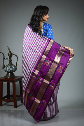Purple Pure Checkered Kanjivaram Silk Saree