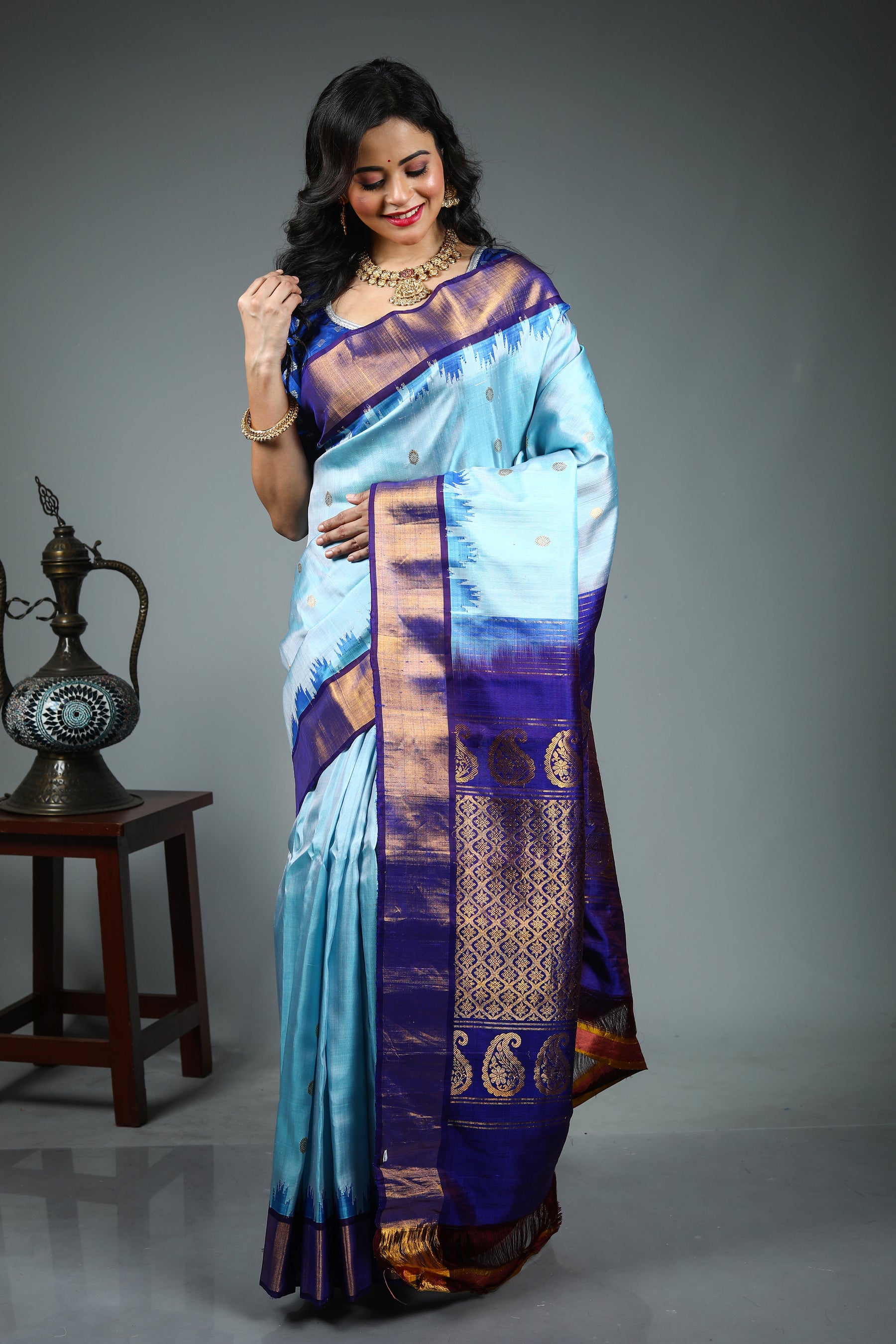 Light Blue Pure Gadwal Silk Saree
