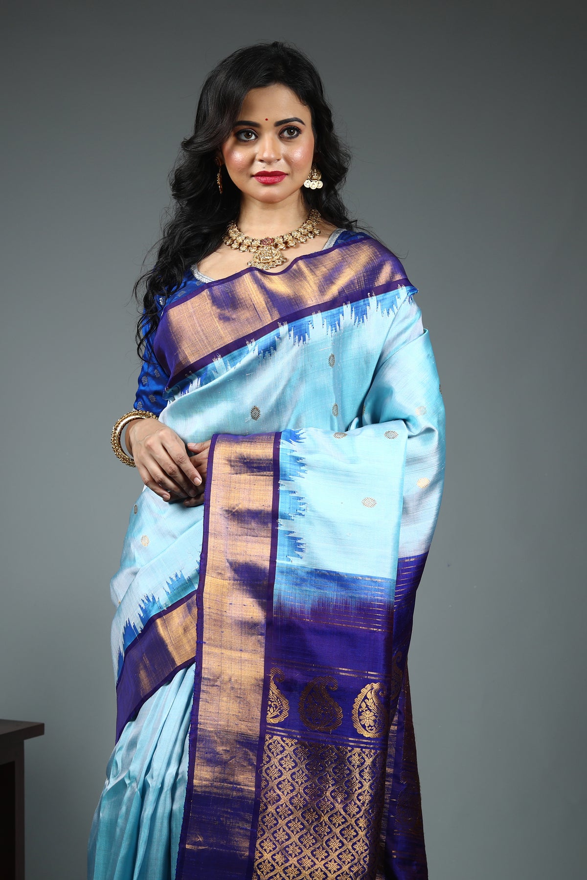 Light Blue Pure Gadwal Silk Saree
