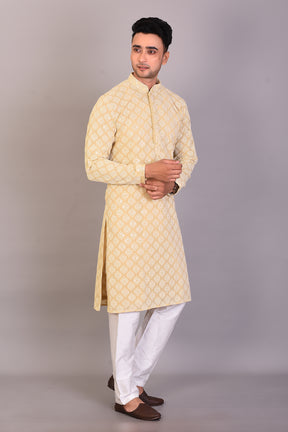 Long Yellow Silk Kurta with Full Sleeves