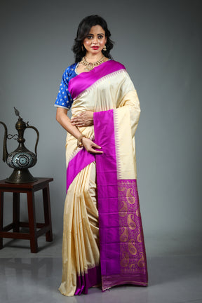 Offwhite Blended Gadwal Silk Saree