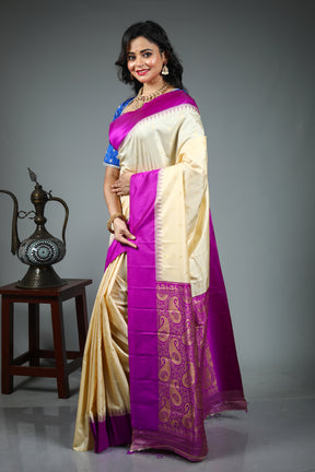 Offwhite Blended Gadwal Silk Saree
