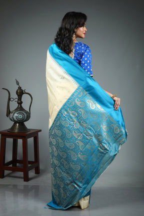 Offwhite Blended Gadwal Silk Saree