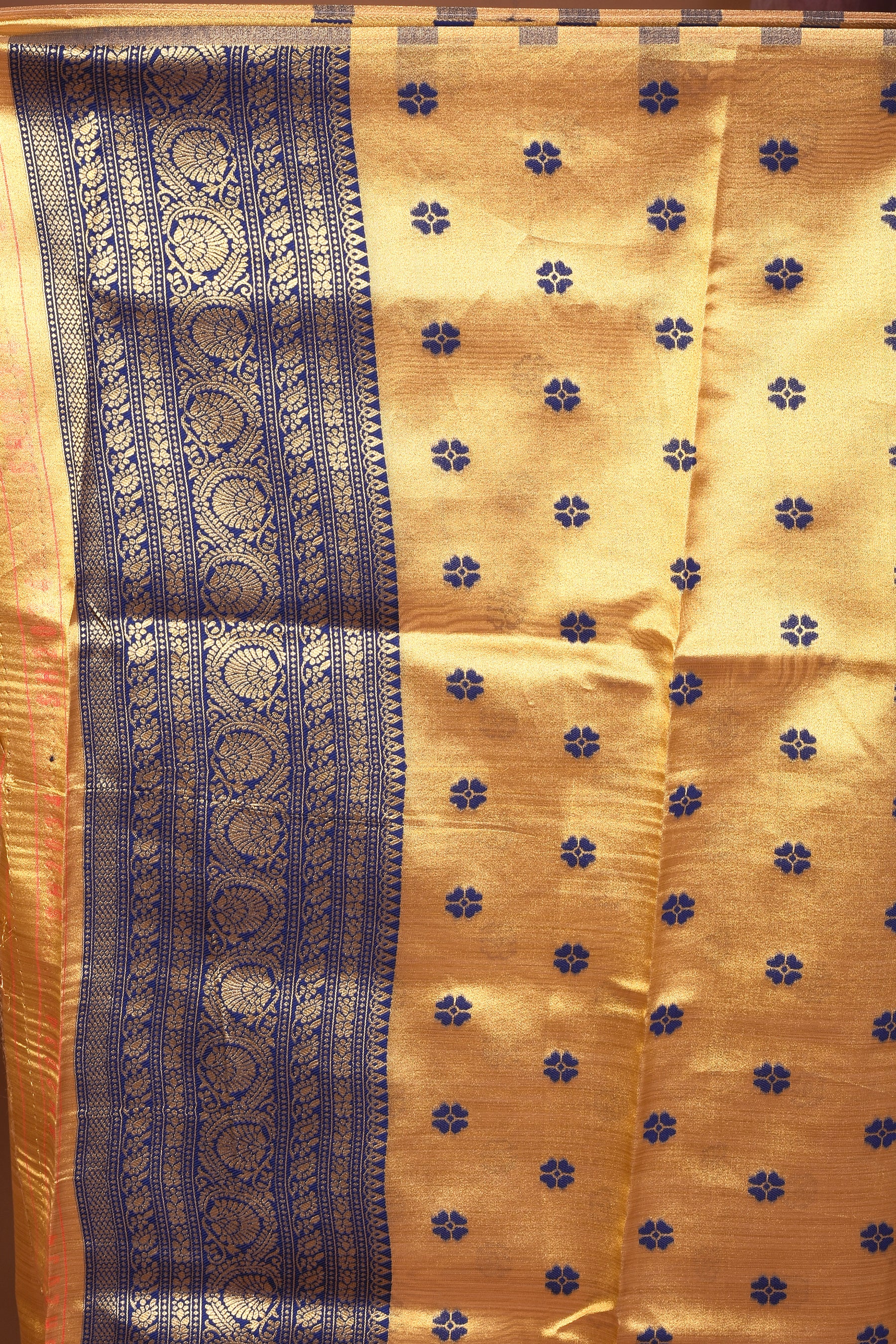 Golden Blended Organza Saree with Navy Blue Borders - Keya Seth Exclusive