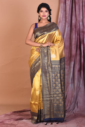 Golden Blended Organza Saree with Navy Blue Borders - Keya Seth Exclusive